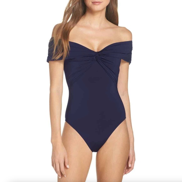 Trina Turk Getaway Solids Twist Bandeau One Piece Swimsuit in Midnight B… - Picture 1 of 13